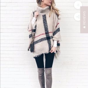 Hayley Plaid Turtleneck Cape Sweater NWT